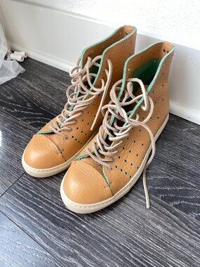 Buttero yellow and green bicolor leather sneakers shoes high-top made in italy